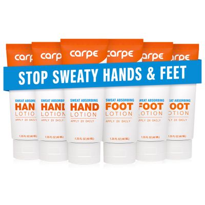 Carpe Antiperspirant Hand and Foot Lotion Bundle (3 Hand and 3 Foot Tubes), Stop Sweaty Hands and Sweaty, Smelly Feet, Dermatologist-Recommended