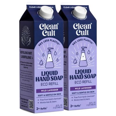 Cleancult Liquid Hand Soap Refills - Moisturizes Dry &amp; Sensitive Skin - Made with Aloe Vera &amp; Lavender Essential Oils - Wild Lavender - Eco Friendly - Paper-Based Packaging - 32 oz/2 Pack