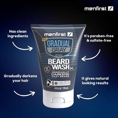 MENFIRST Gradual Gray Darkening Beard Wash for Men - Dark Shades Beard Shampoo - Hypoallergenic, Harsh Chemical-Free, Dermatologist Tested Beard Dye - 4.6 Fl Oz (Pack of 1)