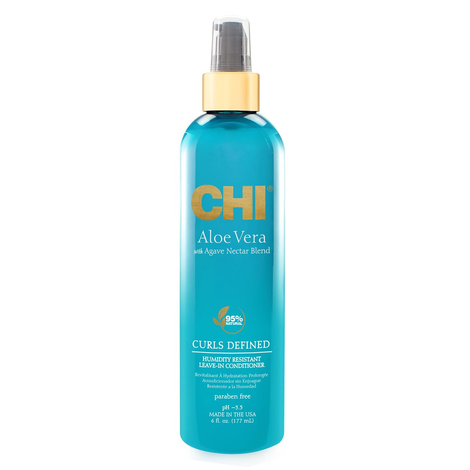 CHI Aloe Vera Humidity Resistant Leave-In Conditioner, For Defined, Smooth &amp; Frizz-Free Curls, Sulfate, Paraben, &amp; Cruelty-Free, 6 Oz