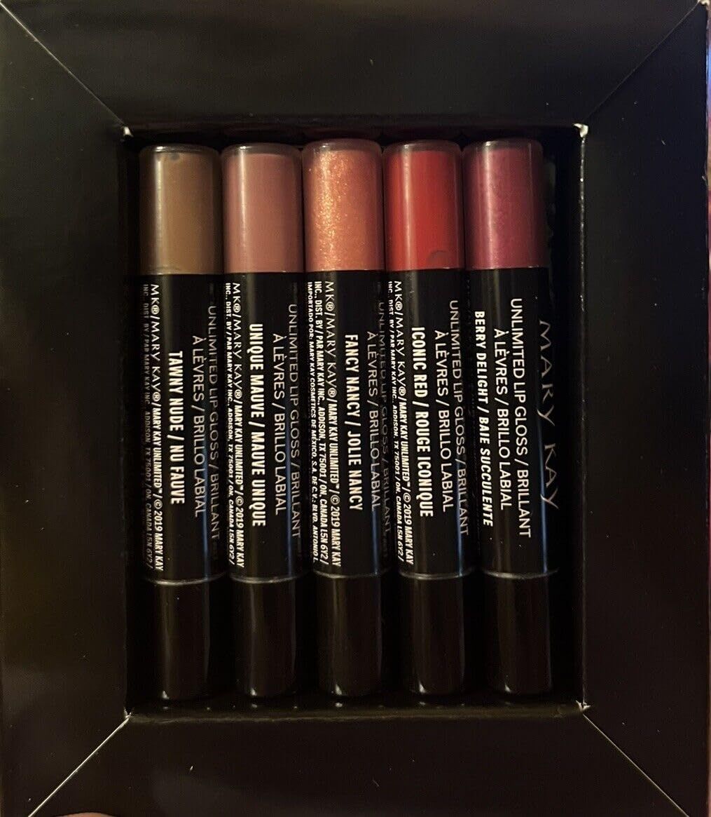 Mary Kay Nourishine Plus Lip Gloss Set (Rock n Red, Sparkle Berry, Fancy Nancy, Pink Luster, Silver Moon and Cafe au Lait)