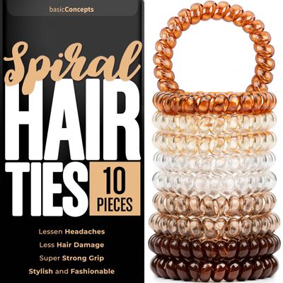 Spiral Hair Ties (10 Pieces), Coil Ponytail Holders for Women&#39;s Thick Hair, No Crease Plastic Ties for All Hair Types (Assorted Colors)