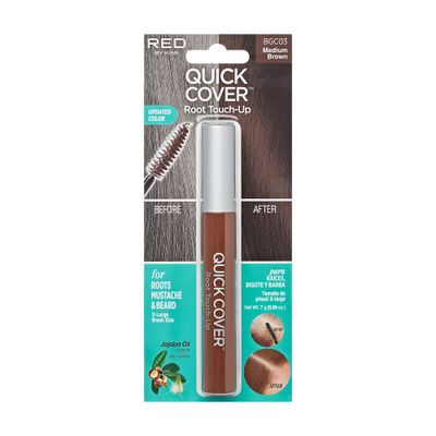 RED by Kiss Quick Cover Root Touch Up Mascara Water-Resistant Temporary Gray Concealer Cover Up Brush for Hair and Beards (Medium Brown)