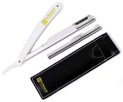 Professional Barber Straight Edge Barber Razors Macs Brand-50-01 (White Handle Razors)