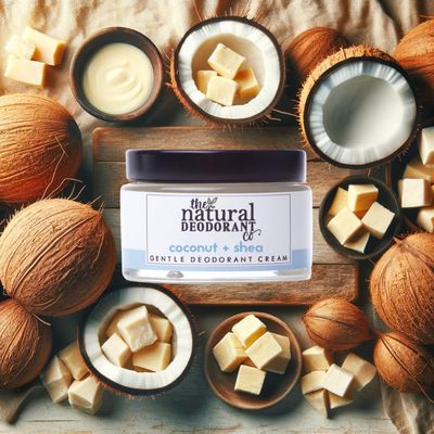The Natural Deodorant Co, Gentle Deodorant Cream Coconut &amp; Shea 55g, Aluminium Free, Plastic Free, Sensitive Skin