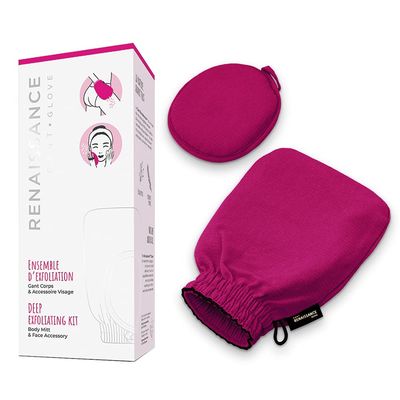 Renaissance Glove a body Exfoliating Mitt with face scrubbing accessory by Daniele Henkel - Vegan more effective &amp; resistant than a loofah, brush or scrub sponge bath -100% natural (Royal Magenta)