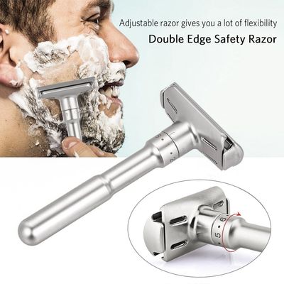 Travel Double Edge Safety Razor, River Lake RZ700 Long Handle Adjustable Classic Safety Shaver Razor (Razor with Protective Case,Brown)