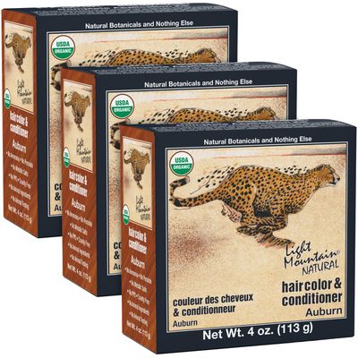 Light Mountain Henna Hair Color &amp; Conditioner - Auburn Hair Dye for Men/Women, Organic Henna Leaf Powder and Botanicals, Chemical-Free, Semi-Permanent Hair Color, 4 Oz (Pack of 3)