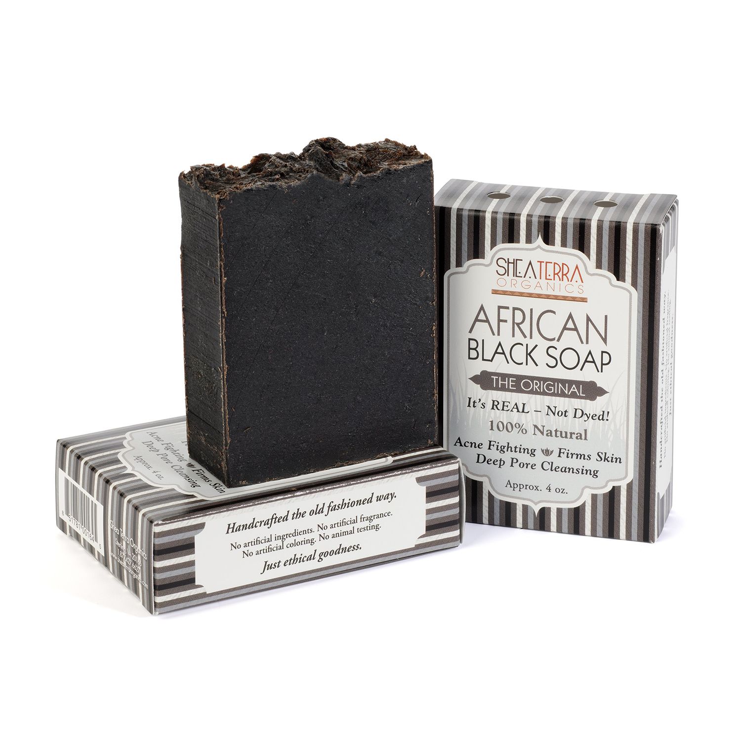Shea Terra Organics Authentic African Black Soap Bar| Non Toxic All Natural Black Soap Full Body Wash that Cleanse, Refine, Firm Skin, Remove Acne and Wrinkles, and Manage Psoriasis and Eczema- 4 oz