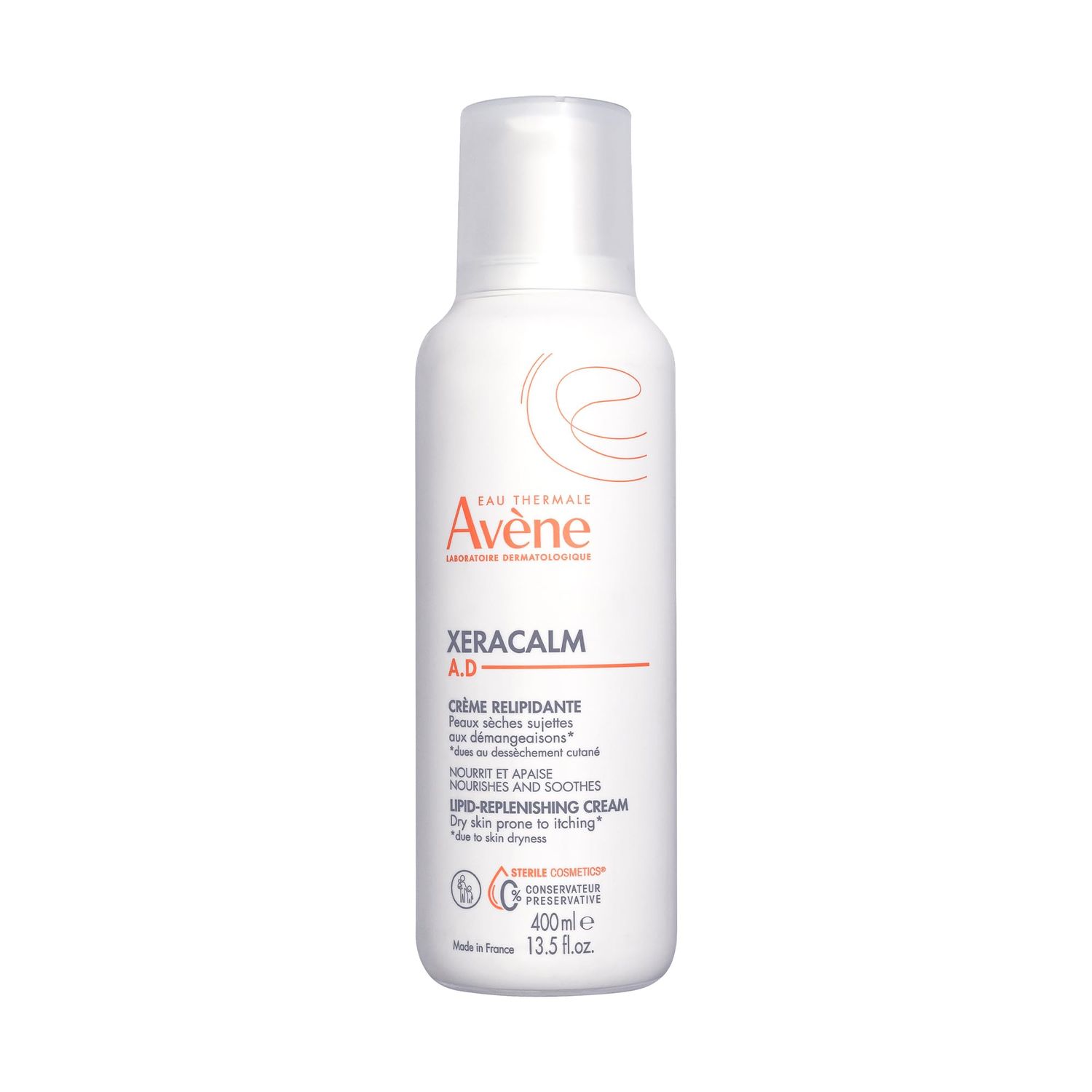 Avene XeraCalm A.D Lipid-Replenishing Cream, Atopic Dermatitis, Eczema-Prone, No Preservatives, Fragrance-Free, Pump, 13.5 Oz