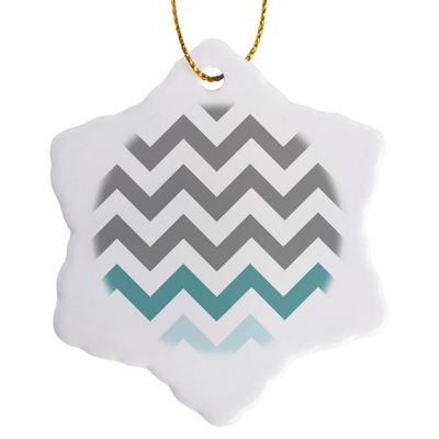 3dRose ORN_179811_1 Grey Chevron with Mint Turquoise Zig Zag Accent Gray Zigzag Pattern Snowflake Ornament, Porcelain, 3-Inch