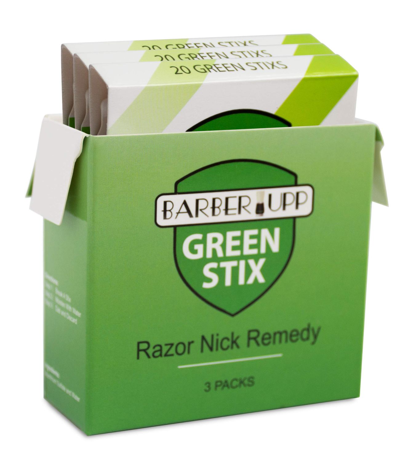 BARBERUPP Styptic Stick Shave Accessories (Green Stix, 3 Pack) Stops Bleeding For Razor Nicks For Men &amp; Women - Sanitary and Great For Barbers or Personal