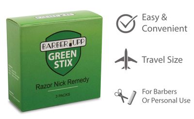 BARBERUPP Styptic Stick Shave Accessories (Green Stix, 3 Pack) Stops Bleeding For Razor Nicks For Men &amp; Women - Sanitary and Great For Barbers or Personal