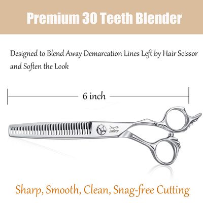 JASON 6" Blending Hair Scissors, 30 Teeth Hair Thinning Scissor Professional Trimming Hair Cutting Shears for Barber, Hairdresser, Stylist, Women and Men, Japanese 440C Stainless Steel
