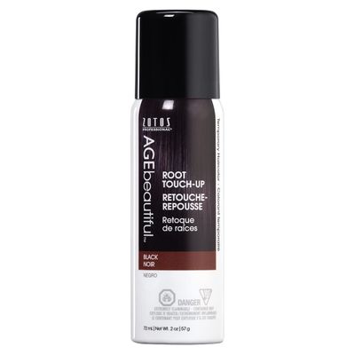AGE beautiful Root Touch Up Hair Color Spray | Touch-Up Gray Concealer | Temporary Cover Up | Adds Volume &amp; Covers Thinning Patches | Water, Sweat, Stain Resistant | Black | 2 Fl Oz