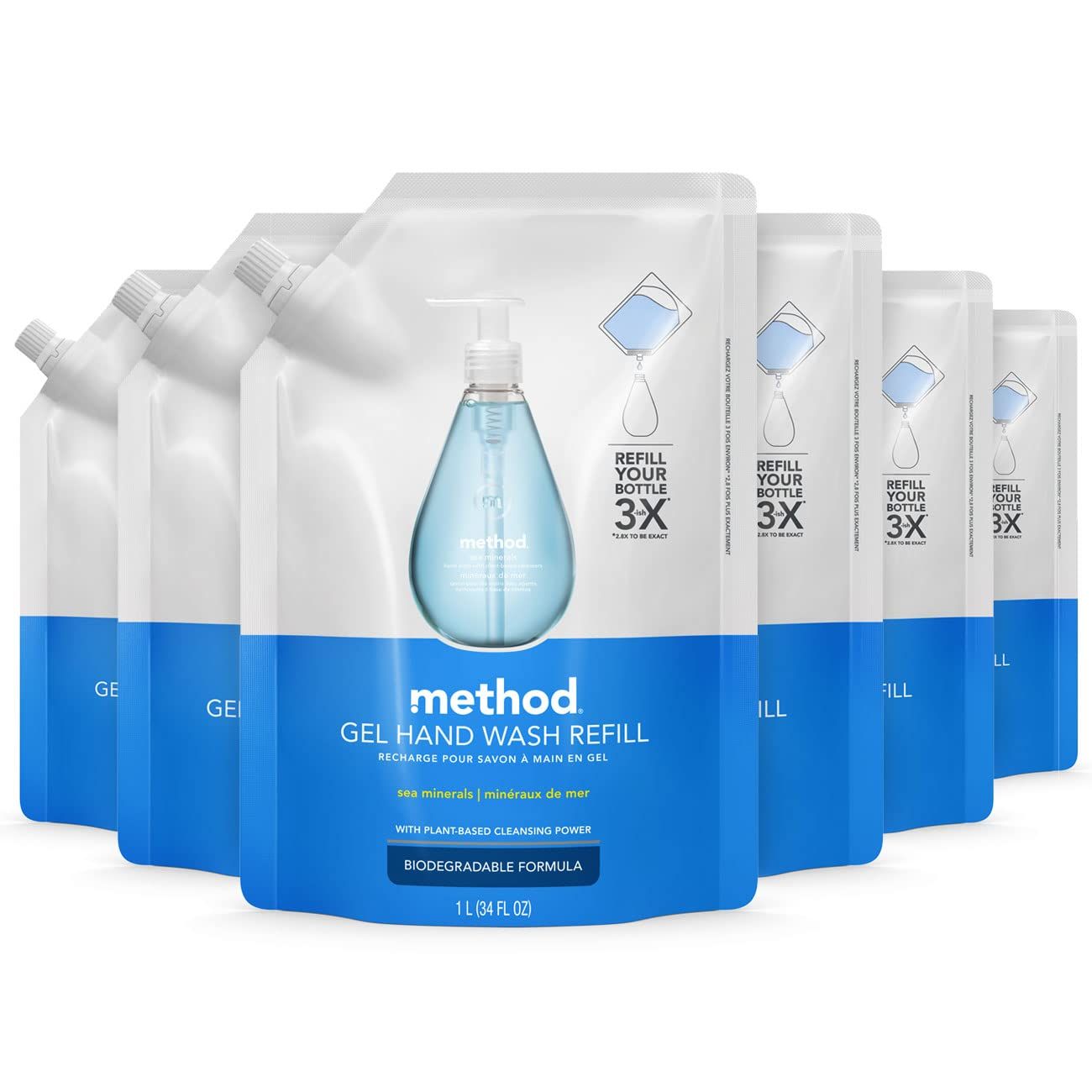 Method Gel Hand Soap Refill, Sea Minerals, Recylable Bottle, Biodegradable Formula, 34 Fl Oz (Pack of 6)