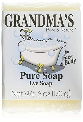 Grandma&#39;s Pure Lye Soap Bar - 6.0 oz Unscented Face &amp; Body Wash Cleans with No Detergens, Dyes &amp; Fragrances - 60018 (4 Pack)