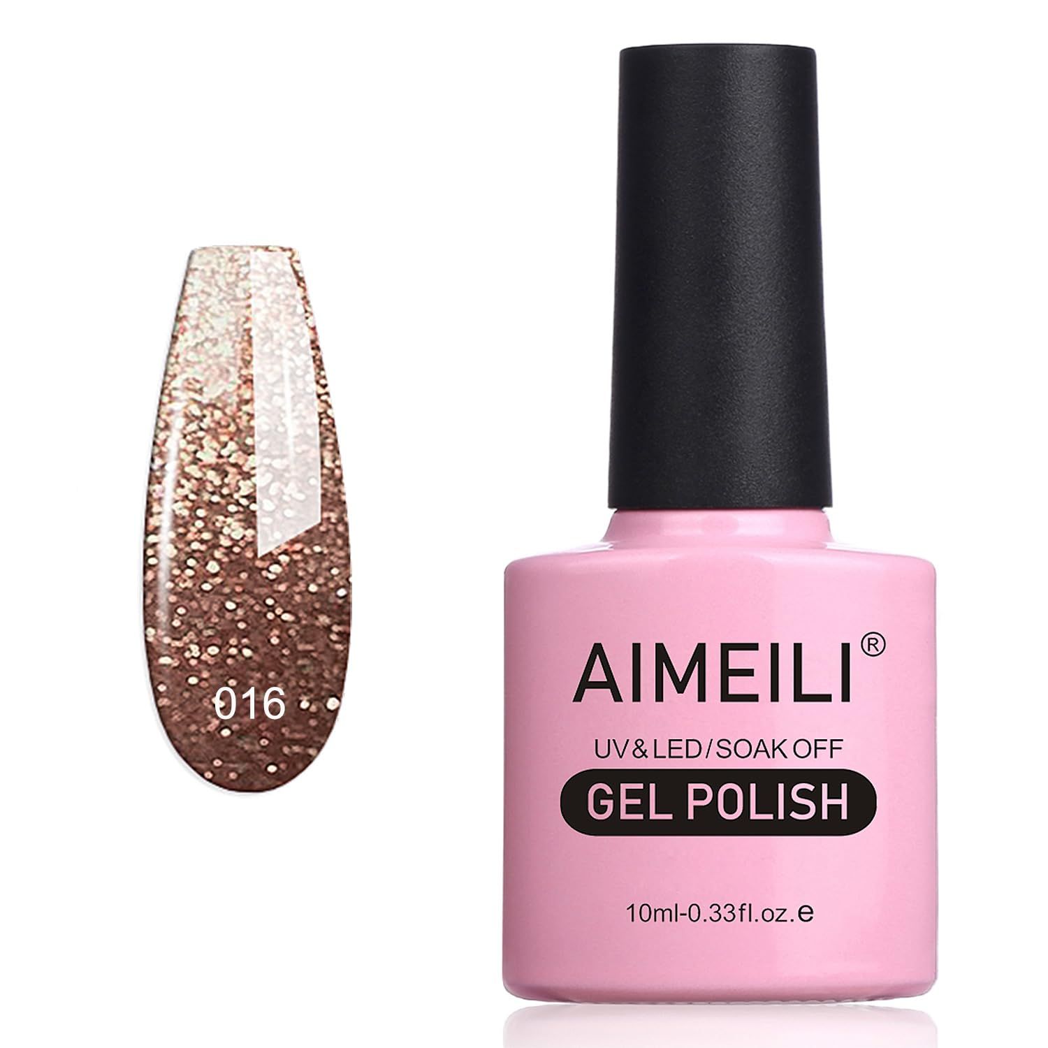 AIMEILI Soak Off U V LED Gel Nail Polish - Tinsel Toast Gold Diamond (016) 10ml