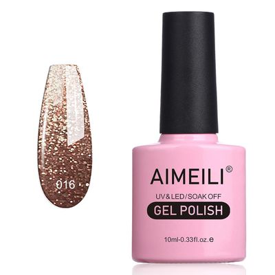 AIMEILI Soak Off U V LED Gel Nail Polish - Tinsel Toast Gold Diamond (016) 10ml