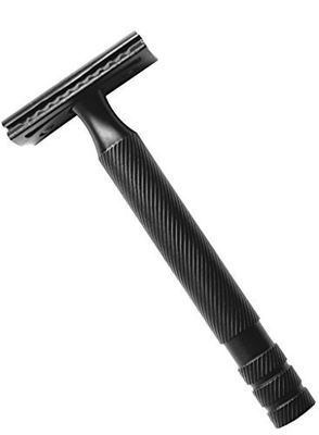 New Double Edge Safety Razor Satin Black Finish Longer Heavier Package Include 10 Stainless Steel Blades and a Leather Pouch