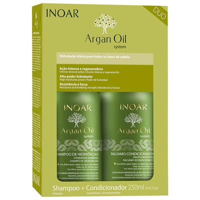 Inoar Argan Oil Shampoo &amp; Conditioner Set for Men &amp; Women, Nourishing, Repair Dry Damaged Hair, Hydration, Strengthen &amp; Chemically Treated Hair, 2 Bottles, 8.5 oz. each