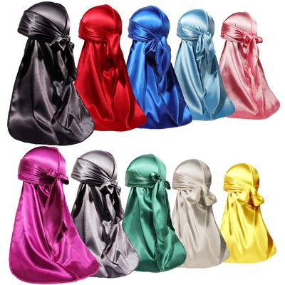ForceWave 10 Pieces Silky Durags Long Tail for Women Men Satin Durag 360 wave?Dorag, 10 Colors