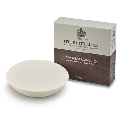 Truefitt &amp; Hill Luxury Shaving Soap Refill for Acacia Wood Bowl - Sandalwood - Hydrating, Rich Lather for a Closer, Smoother Shave, Gentle on Sensitive Skin, Perfect for Refills - 3.3 oz.
