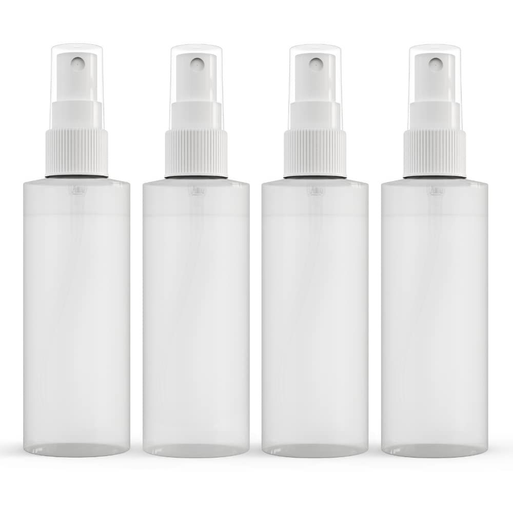 ?Made In USA?Plastic Spray Bottle Fine Mist 4 Oz (120ml) - Refillable, Reusable, Portable Sprayer, Travel Size, Leak Proof for Household Use, Essential Oil, Cleaning Solution and Perfume (4 Pack)