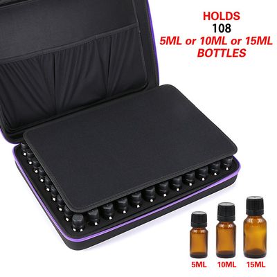 Hipiwe 108 Essential Oils Carrying Case Holds 5ml, 10ml, 15ml Bottles Hard Shell Exterior EVA Essential Oils Storage Organzier Bag with Foam Insert and Carrying Handle (Black+Purple 108)