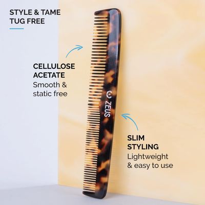 ZEUS Beard &amp; Mustache Comb for Men, Handmade Saw-Cut Hair Comb for Untangling &amp; Styling Beard (Tortoiseshell) V12