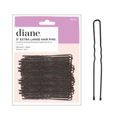 Diane 3 Hair Pins for Women, Girls, Hairdressing, Salon, U Shaped Hair Pins with Ball Tips for Securing Updos, Buns, Braids, and Everyday Styles, Black (32 Count)