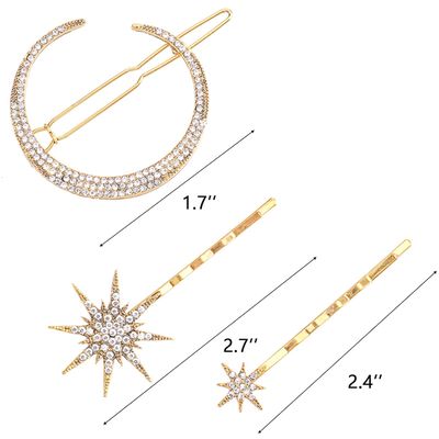 Hedume 12 Pack Stars and Moon Hair Clips, Vintage Rhinestone Hair Pin, Metal Alloy Diamond-studded Hair Accessories for Women Girls