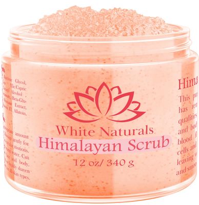 Himalayan Salt Body Scrub, Pink Exfoliator For Women, Exfoliating Scrub for Soft Skincare, Removes Dead Skin Cells, Natural Face Foot Hands Exfoliation Deep Cleansing &amp; Moisturize Skin Large 12oz Jar