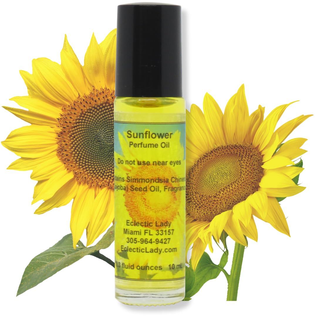 Sunflower Perfume Oil, 0.3 Oz Portable Roll-On Fragrance with Long-Lasting Scent, Delightful Essential Oils and Jojoba Oil For Daily Use