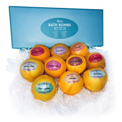 Bath Bombs Gift Set - 10 Unique Scents - Great Gift idea for Women, Mom, Girls, Teens, Graduation, Valentines Day, and Birthdays - Spa Aromatherapy - Relaxation in a Box