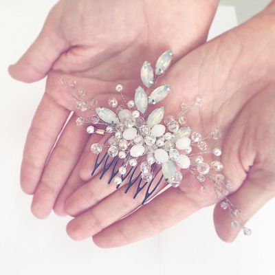 Kercisbeauty Blue Opal Hair Comb Crystal Bridal Headpiece Wedding Hair Accessories Bridesmaid Gift Women Special Events Jewelry Girl Prom