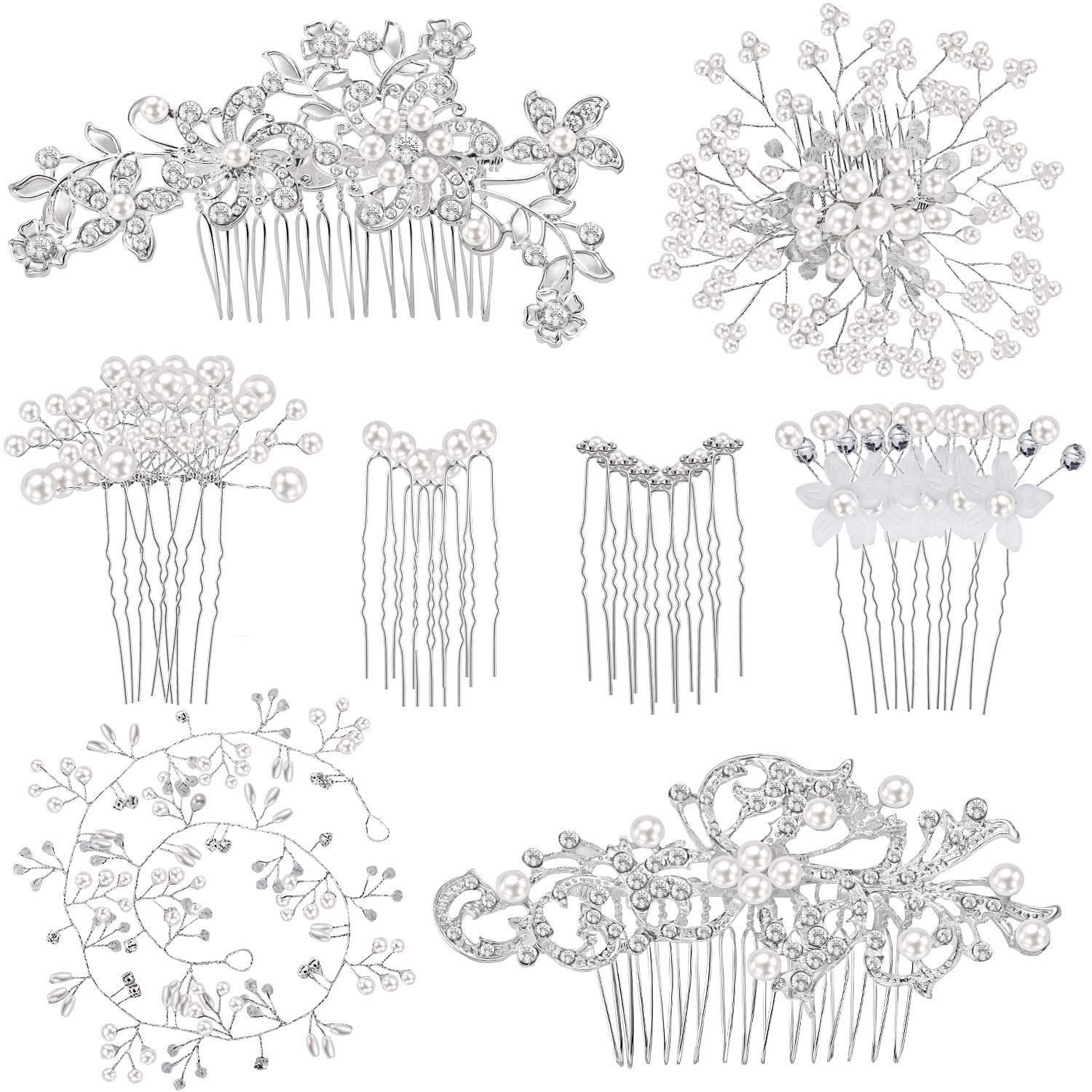 44 Pieces Wedding Hair Accessories: Faux Pearl Crystal Comb Clips, U-shaped Flower Rhinestone Pearl Hair Clips for Bride and Bridesmaids (Classic Style)