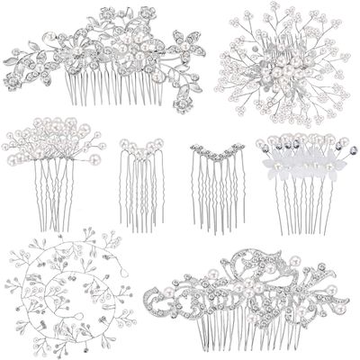 44 Pieces Wedding Hair Accessories: Faux Pearl Crystal Comb Clips, U-shaped Flower Rhinestone Pearl Hair Clips for Bride and Bridesmaids (Classic Style)