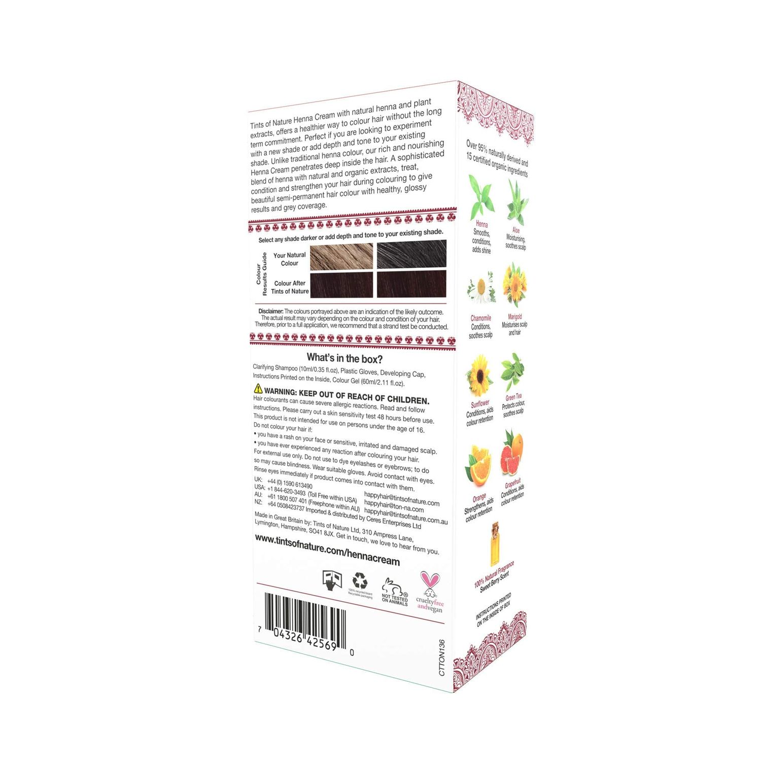 Tints of Nature Mahogany Red Semi-Permanent Henna Cream Hair Colour, Ammonia-Free and 95% Natural, 70ml