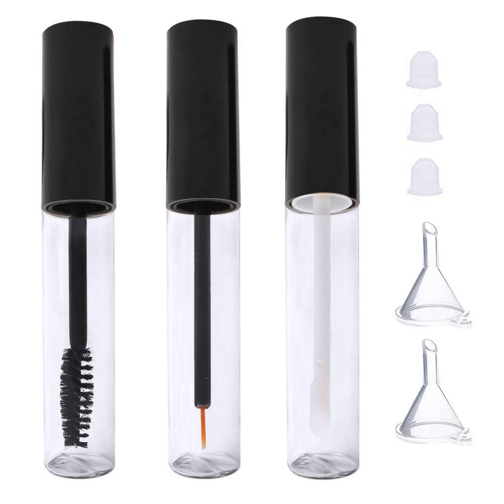 10ml Empty Mascara Tube, Eyeliner Tube and Lip Gloss Tubes, Black Eyelash Cream Container Bottle with Funnels Transfer Pipettes (3pcs)