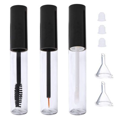 10ml Empty Mascara Tube, Eyeliner Tube and Lip Gloss Tubes, Black Eyelash Cream Container Bottle with Funnels Transfer Pipettes (3pcs)