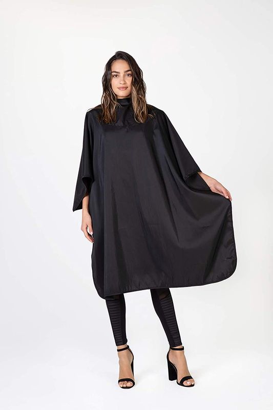 Betty Dain Guardian All-Purpose Cutting/Styling Cape, Lightweight Iridescent Nylon with Chemical Proof Panel, Snap Adjustable 22 Inch Neck Closure, Machine Washable, 54 x 62 x 22 Inch Back, Black