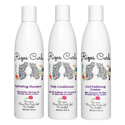 Rizos Curls Trio Bundle, Hydrating Shampoo &amp; Deep Conditioner &amp; Curl Cream Bundle, Gently Cleanse and Hydrate Curly Hair, Style &amp; Define Curls for Frizz Free Volume, For All Curl Patterns 2a - 4c