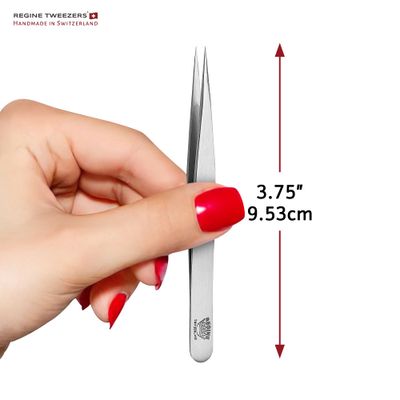 Regine Switzerland Splinter Tweezers - Professional Tweezer with Precision Point Needle Nose for Splinter, Ingrown Hair & Glass Extraction - Stainless Steel Sharp Tool for Men & Women - Silver