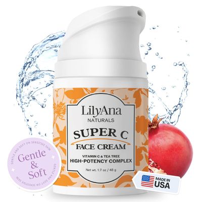 LilyAna Naturals Face and Neck Moisturizer for Women and Men - Moisturizer Face and Neck Cream for Dry Skin and Dark Spot Brightening (Super C, 1.7oz)