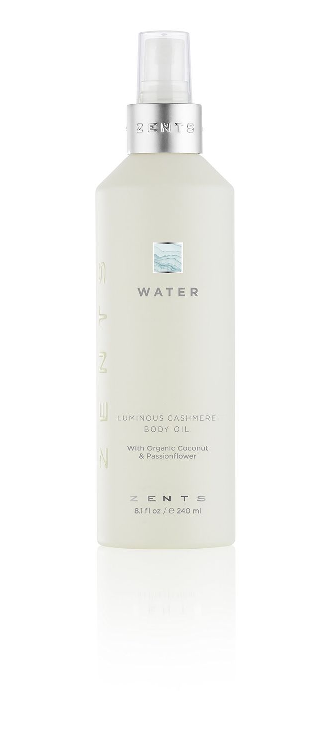 Zents Luminous Cashmere Body Oil (Water Fragrance) | Moisturizing Body Oil with Vitamin E &amp; Organic Coconut Oil | Softens &amp; Smooths Skin | 8 fl oz