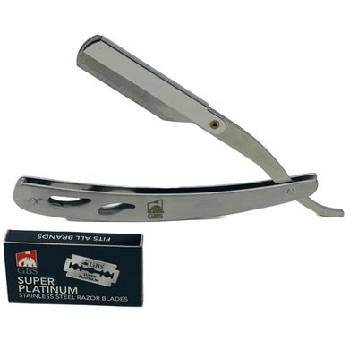 G.B.S Men Professional Shavette Barber Shaving Razor, Safety Locking and 20 Single Edge Lord Blades, Compliments and Wet Shaving Kit, Black Silver