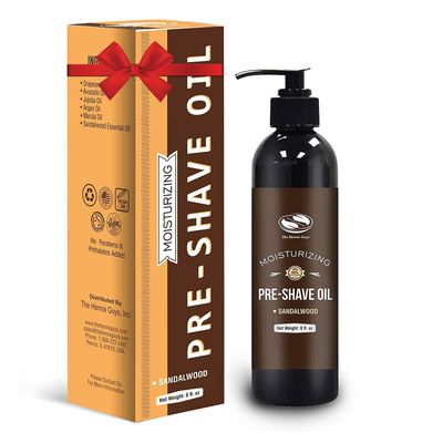The Henna Guys 8 fl. Oz Pre-Shave &amp; Beard Conditioning Oil for Men, Sandalwood Scent, with Jojoba, Argan, &amp; Marula Oils, Free from Ammonia, Sulfate, Phthalate