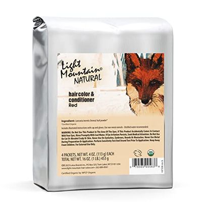 Light Mountain Henna Hair Color &amp; Conditioner - Red Hair Dye, Organic Henna Leaf Powder and Botanicals, Chemical-Free, Semi-Permanent Hair Color + 4 Hair Clips