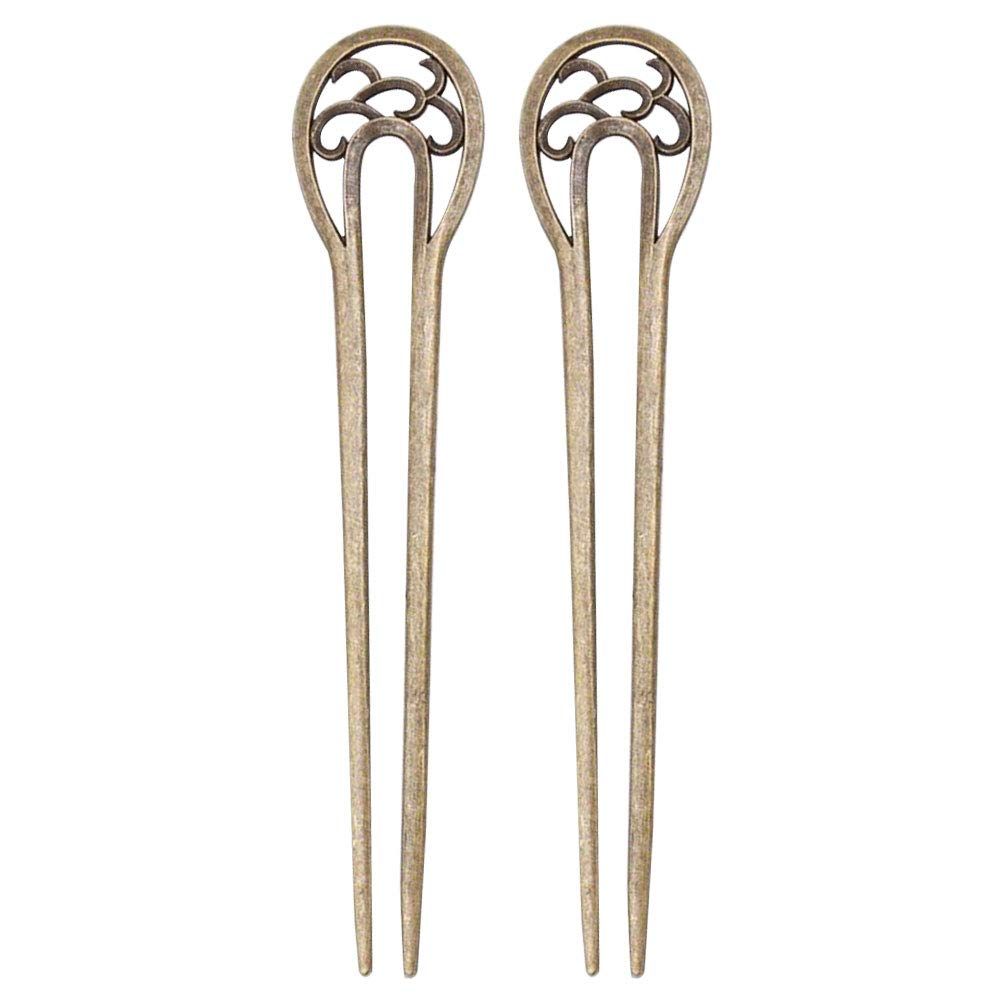 Lurrose 2pcs Vintage Bronze U-Shaped Hairpins Hair Forks Sticks for Long Hair (Bronze)